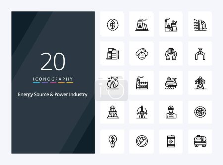 Téléchargez les illustrations : 20 Source d'énergie et industrie de l'énergie icône de contour pour la présentation - en licence libre de droit