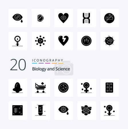 Illustration for 20 Biology Solid Glyph icon Pack like chest remedy bacteria pastilles healthcare - Royalty Free Image