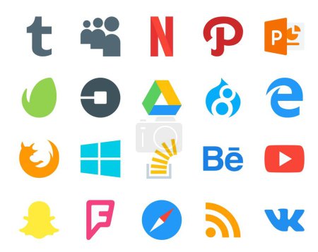 Illustration for 20 Social Media Icon Pack Including stock. stockoverflow. driver. windows. firefox - Royalty Free Image