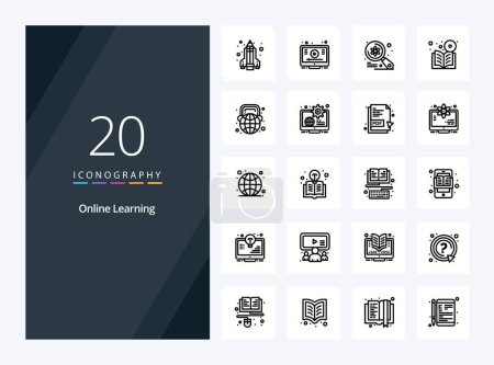 Illustration for 20 Online Learning Outline icon for presentation - Royalty Free Image