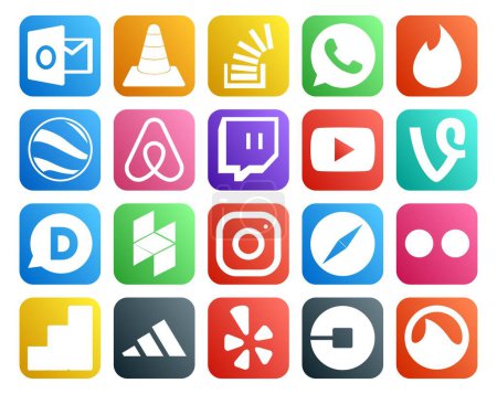 Illustration for 20 Social Media Icon Pack Including houzz. vine. whatsapp. video. twitch - Royalty Free Image