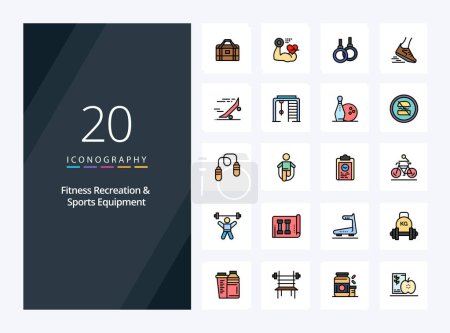 Illustration for 20 Fitness Recreation And Sports Equipment line Filled icon for presentation - Royalty Free Image