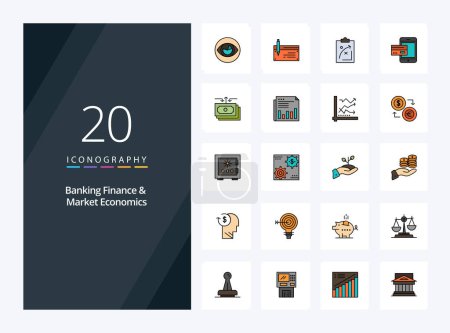 Ilustración de 20 Línea de finanzas bancarias y economía de mercado Icono lleno para presentación - Imagen libre de derechos
