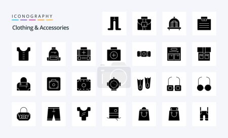 Illustration for 25 Clothing  Accessories Solid Glyph icon pack - Royalty Free Image