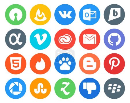 Ilustración de 20 Paquete de iconos de redes sociales incluyendo baidu. html. nube creativa. github. correo electrónico - Imagen libre de derechos