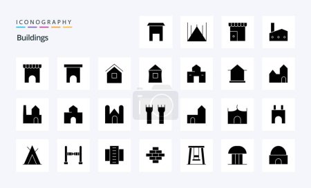 Ilustración de 25 Edificios Paquete de iconos de glifo sólido - Imagen libre de derechos