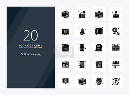 Illustration for 20 Online Learning Solid Glyph icon for presentation - Royalty Free Image