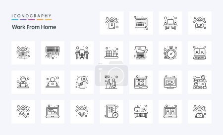 Illustration for 25 Work From Home Line icon pack - Royalty Free Image