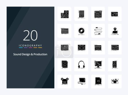 Illustration for 20 Sound Design And Sound Production Solid Glyph icon for presentation - Royalty Free Image