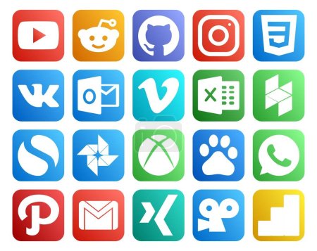Ilustración de 20 Paquete de iconos de redes sociales Incluyendo camino. baidu. vimeo. xbox. simple - Imagen libre de derechos