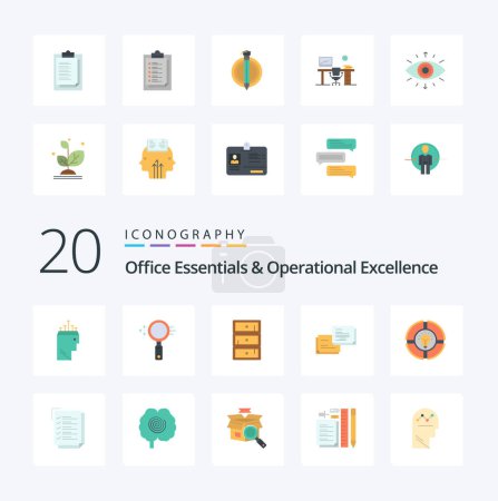 Illustration for 20 Office Essentials And Operational Exellence Flat Color icon Pack. like pie. popup. safe. message. chat - Royalty Free Image