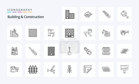 Téléchargez les illustrations : 25 Bâtiment et ligne de construction icône pack - en licence libre de droit