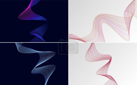 Téléchargez les illustrations : Pack de fond vectoriel abstrait courbe d'onde moderne pour un design vibrant et animé - en licence libre de droit