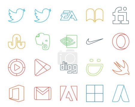 Illustration for 20 Social Media Icon Pack Including smugmug. apps. evernote. google play. windows media player - Royalty Free Image