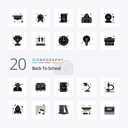 Illustration for 20 Back To School Solid Glyph icon Pack. like research. lab. back to school. school. study - Royalty Free Image