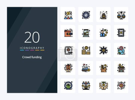 Illustration for 20 Crowdfunding line Filled icon for presentation - Royalty Free Image
