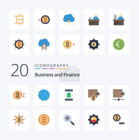 Illustration for 20 Finance Flat Color icon Pack like wallet cloud globe wallet bitcoin - Royalty Free Image