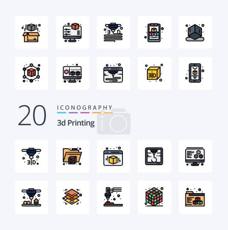 Illustration for 20 3d Printing Line Filled Color icon Pack. like direct. computer. cube. printing. hock - Royalty Free Image