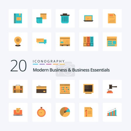 Illustration for 20 Modern Business And Business Essentials Flat Color icon Pack like event calendar banking shopping finance - Royalty Free Image