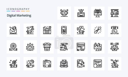 Ilustración de 25 Paquete de iconos de línea de marketing digital - Imagen libre de derechos