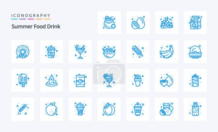 Foto de 25 Comida de verano Bebida Paquete icono azul - Imagen libre de derechos