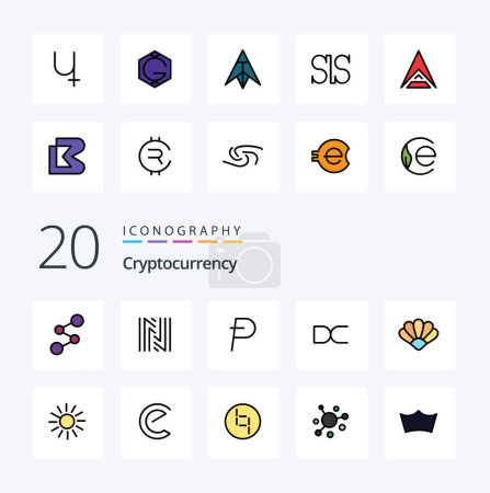 Illustration for 20 Cryptocurrency Line Filled Color icon Pack like coin crypto currency potcoin crypto decent - Royalty Free Image