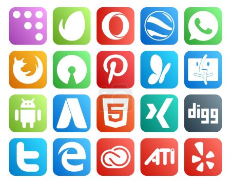 Illustration for 20 Social Media Icon Pack Including tweet. digg. pinterest. xing. adwords - Royalty Free Image