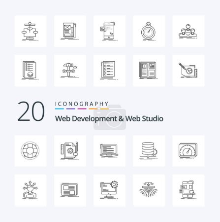 Illustration for 20 Web Development And Web Studio Line icon Pack like data algorithm feedback script computer - Royalty Free Image