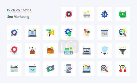 Ilustración de 25 Seo Marketing Paquete de iconos de color plano - Imagen libre de derechos