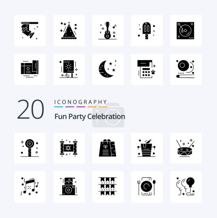 Téléchargez les illustrations : 20 Party Solid Glyph icon Pack comme des instruments sac à vin seau à glace - en licence libre de droit