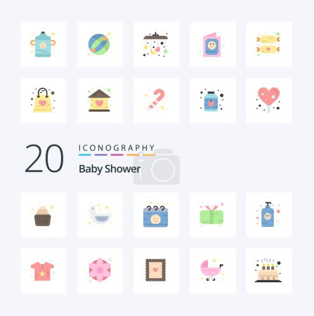 Illustration for 20 Baby Shower Flat Color icon Pack. like baby lotion. cute. calendar. child. present - Royalty Free Image