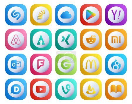 Ilustración de 20 Paquete de iconos de redes sociales incluyendo groupon. perspectiva. yahoo. xiaomi. xing - Imagen libre de derechos