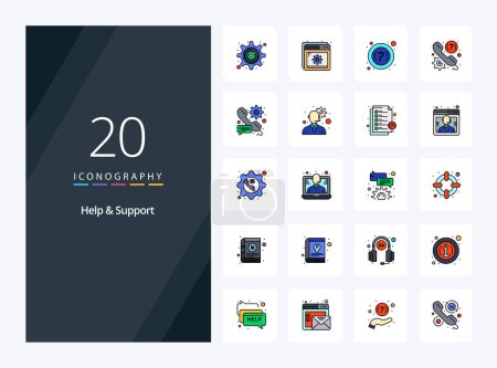 Illustration for 20 Help And Support line Filled icon for presentation - Royalty Free Image