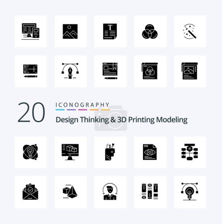 Illustration for 20 Design Thinking And D Printing Modeling Solid Glyph icon Pack like flow computing education  eye  file - Royalty Free Image