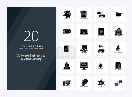 Illustration for 20 Software Engineering And Video Gaming Solid Glyph icon for presentation - Royalty Free Image