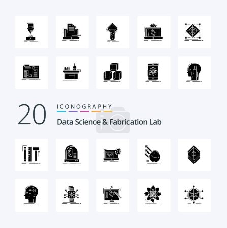 Téléchargez les illustrations : 20 Data Science And Fabrication Lab Solid Glyph icon Pack comme de l'électronique matérielle d'intelligence de détection - en licence libre de droit