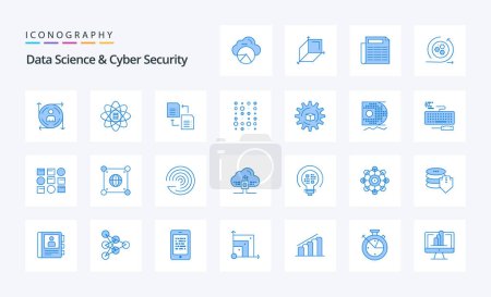 Ilustración de 25 Ciencia de los datos y seguridad cibernética paquete de iconos azul - Imagen libre de derechos