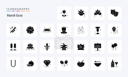 Illustration for 25 Mardi Gras Solid Glyph icon pack - Royalty Free Image