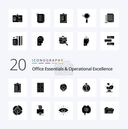 Ilustración de 20 Esenciales de oficina y exelencia operativa icono de glifo sólido Paquete como armario de bloc de notas armario de usuario - Imagen libre de derechos
