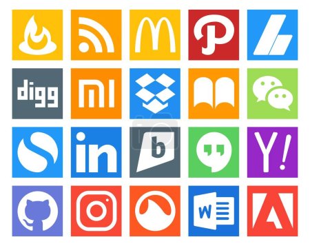 Ilustración de 20 Paquete de iconos de redes sociales Incluyendo la búsqueda. quedadas. dropbox. brightkite. simple - Imagen libre de derechos