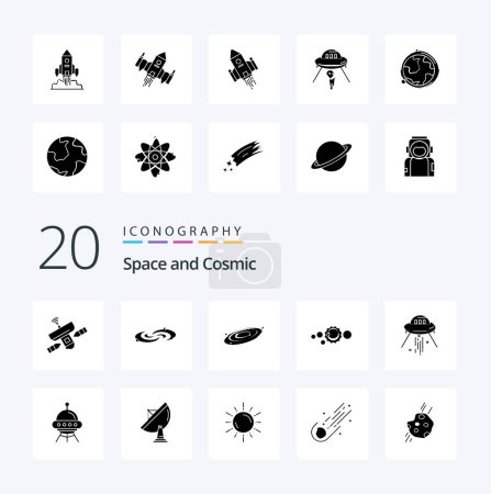 Téléchargez les illustrations : 20 Space Solid Glyph icon Pack comme vaisseau spatial système astronomie univers - en licence libre de droit