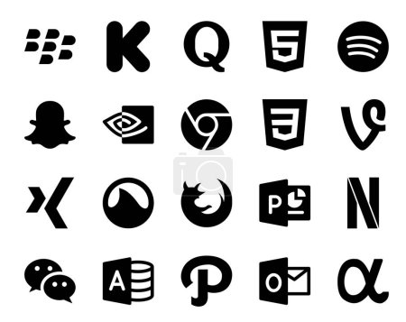 Ilustración de 20 Paquete de iconos de redes sociales incluyendo wechat. powerpoint. Cromo. navegador. grooveshark - Imagen libre de derechos