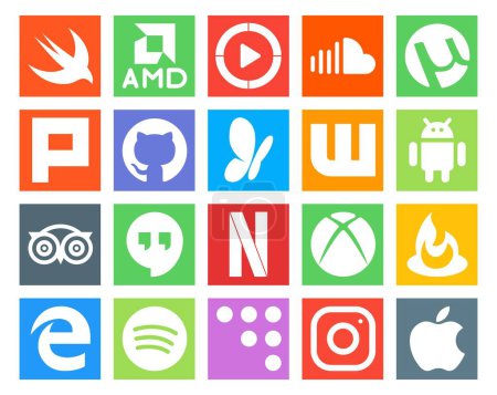 Illustration for 20 Social Media Icon Pack Including xbox. hangouts. plurk. travel. android - Royalty Free Image
