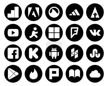 Téléchargez les illustrations : 20 Social Media Icon Pack Y compris les applications. trébuche. microsoft. houzz. kickstarter - en licence libre de droit