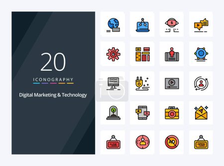 Illustration for 20 Digital Marketing And Technology line Filled icon for presentation - Royalty Free Image