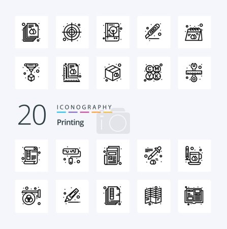 Illustration for 20 Printing Line icon Pack like drink coffee news eyedropper color - Royalty Free Image