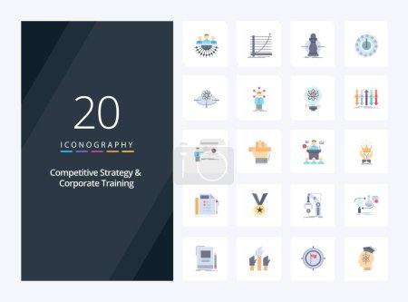 Téléchargez les illustrations : 20 Stratégie concurrentielle et formation d'entreprise Icône couleur plate pour la présentation - en licence libre de droit