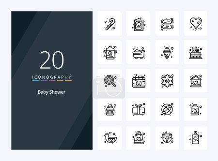 Téléchargez les illustrations : 20 icône de contour de douche bébé pour la présentation - en licence libre de droit