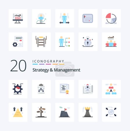 Illustration for 20 Strategy And Management Flat Color icon Pack like startup entrepreneur document diploma sign - Royalty Free Image