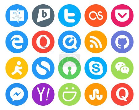 Ilustración de 20 Paquete de iconos de redes sociales incluyendo mensajero. charla. tiempo rápido. skype. simple - Imagen libre de derechos